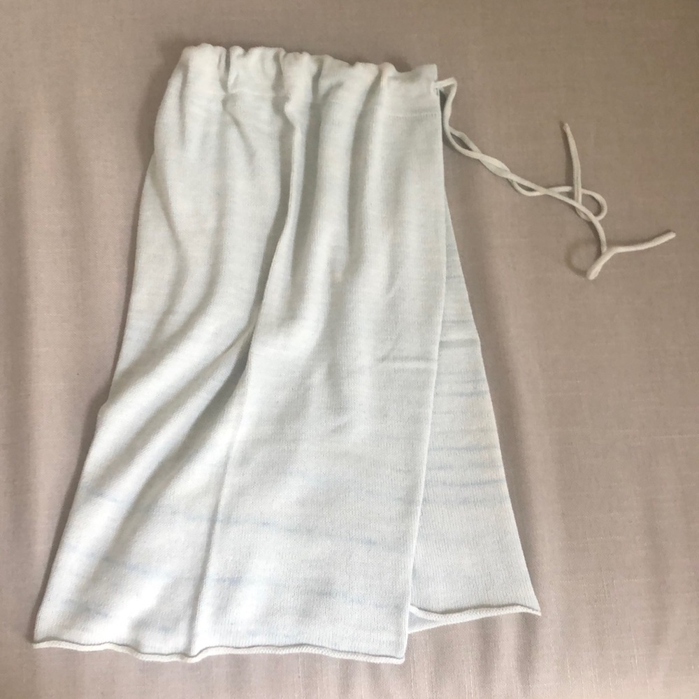 Lauren Manoogian miter shorts with pale blue striations.
